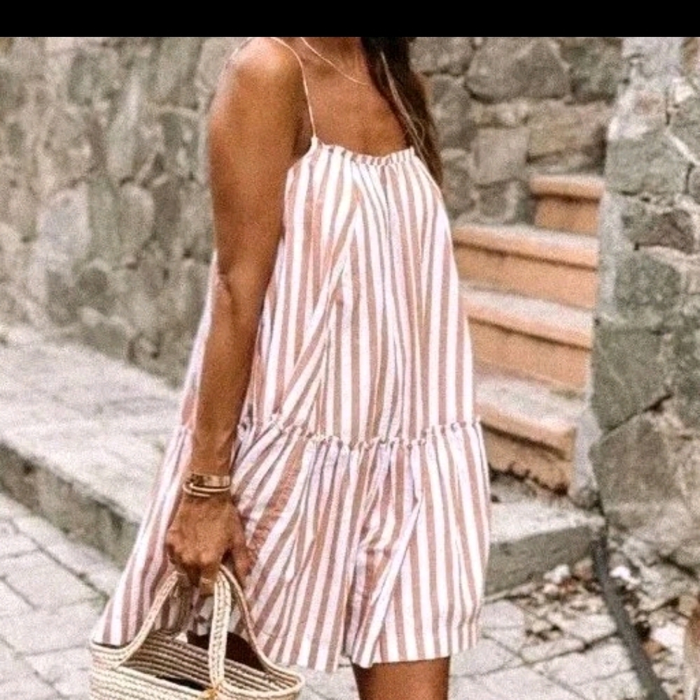 Abercrombie & Fitch Stripe Trapeze Shoulder Tie Strap Mini Dress XXS